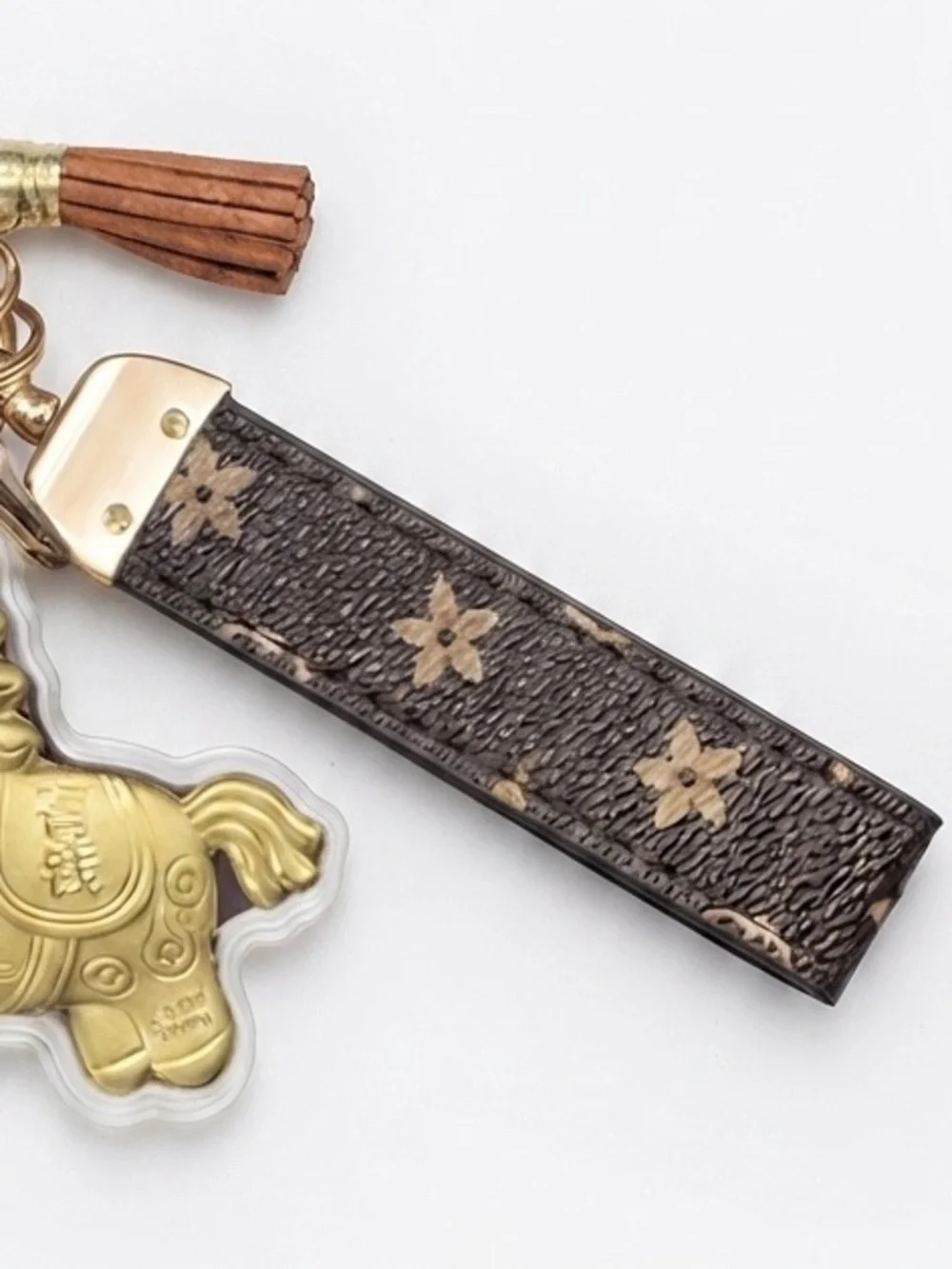 Gold Horse Keychain Charm with Brown Tassel Strap